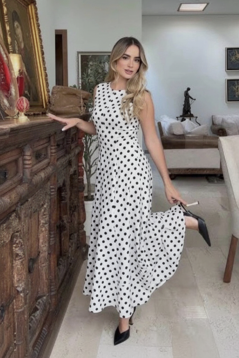 Robe blanche pois noirs - salon