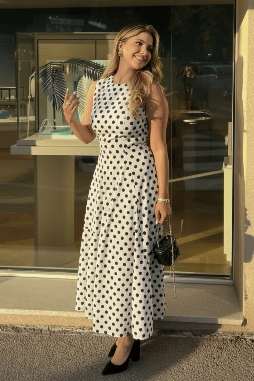 Robe Midi À Pois — Popeline